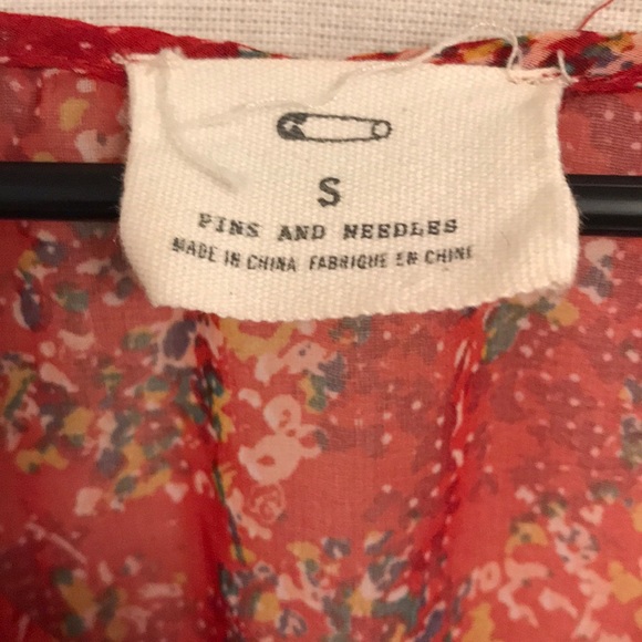 Pins and Needles Red Floral Sheer Boho Peasant Top - Picture 3 of 4